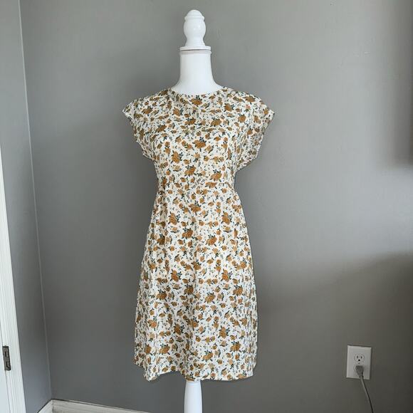 NWT Beachsissi Floral Dress Midi Dress Sz L White Yellow Cottage Core Trad Wife - Picture 1 of 9